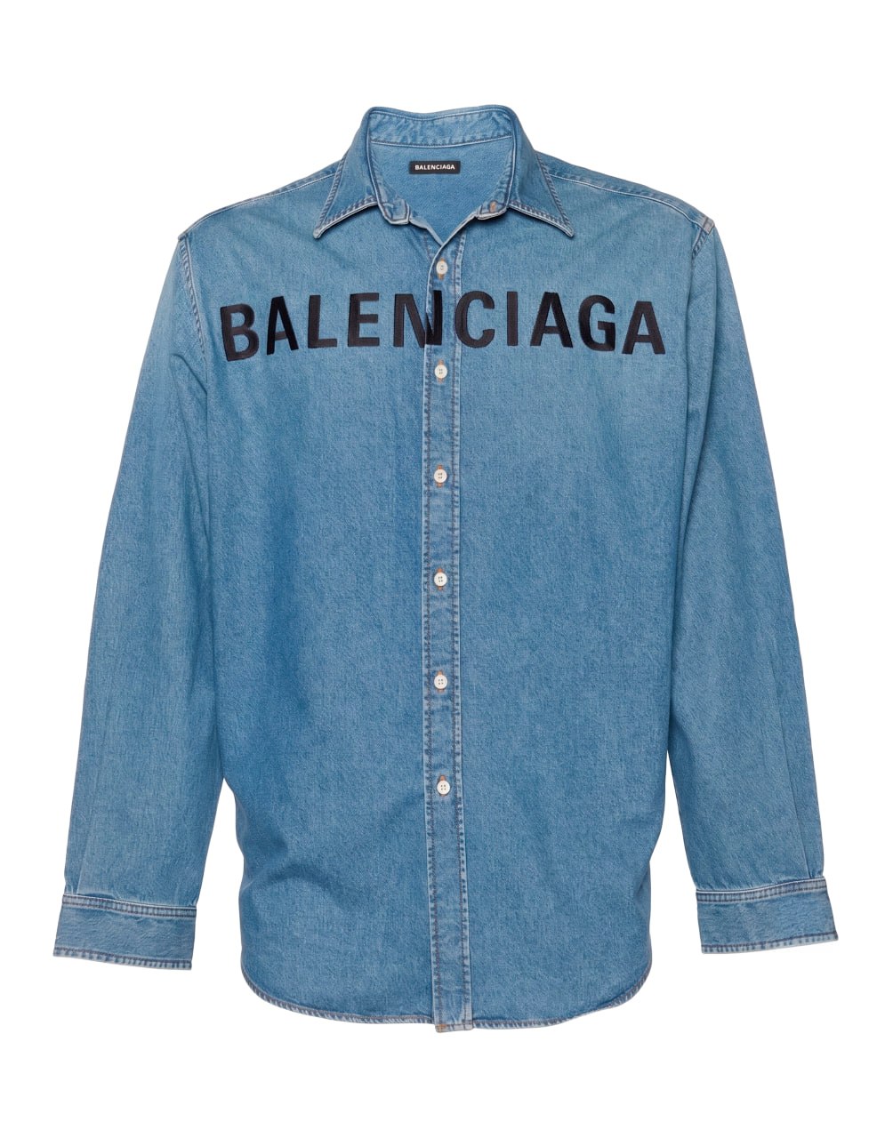 BALENCIAGA INDIGO DENIM EMBROIDERED LOGO SHIRT