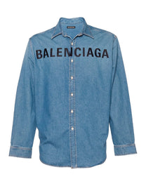 BALENCIAGA INDIGO DENIM EMBROIDERED LOGO SHIRT