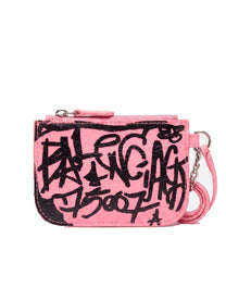 BALENCIAGA LE CAGOLE LONG COIN AND CARD HOLDER GRAFFITI PINK