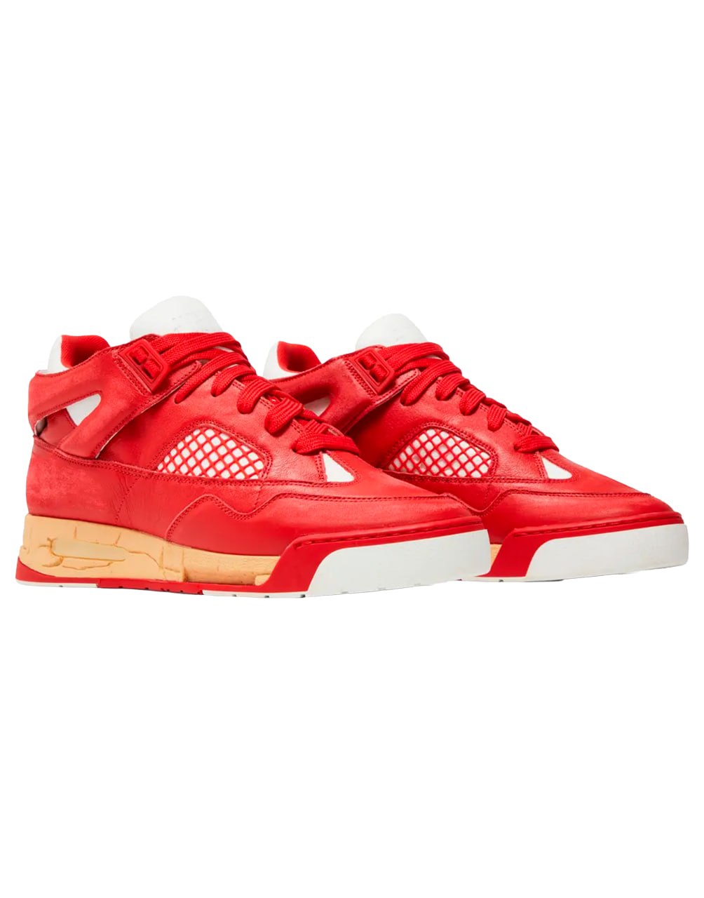 MAISON MARGIELA MEN'S RED DEADSTOCK LEATHER TRAINERS