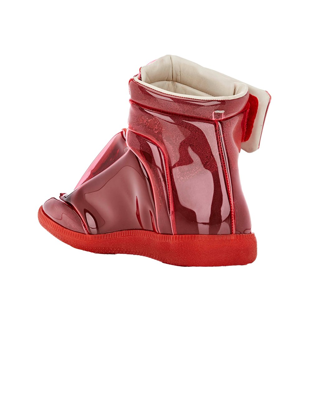 MAISON MARGIELA FUTURE HIGH-TOP SNEAKER IN RED PVC AND LEATHER.
