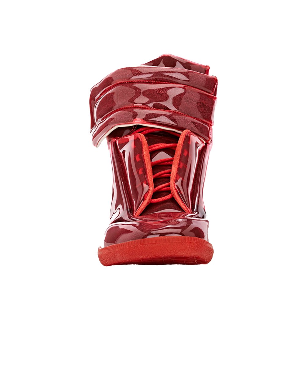 MAISON MARGIELA FUTURE HIGH-TOP SNEAKER IN RED PVC AND LEATHER.