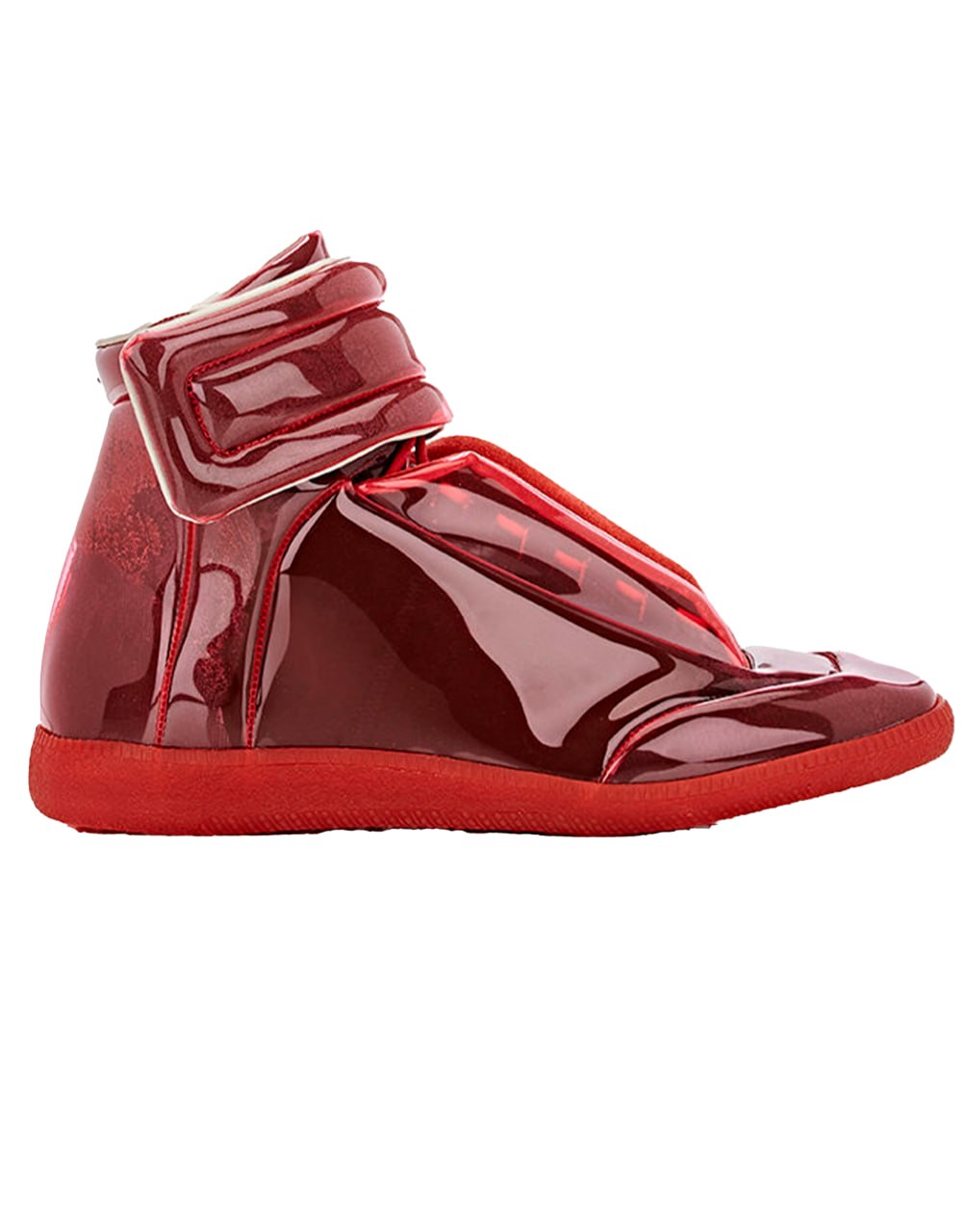 MAISON MARGIELA FUTURE HIGH-TOP SNEAKER IN RED PVC AND LEATHER.
