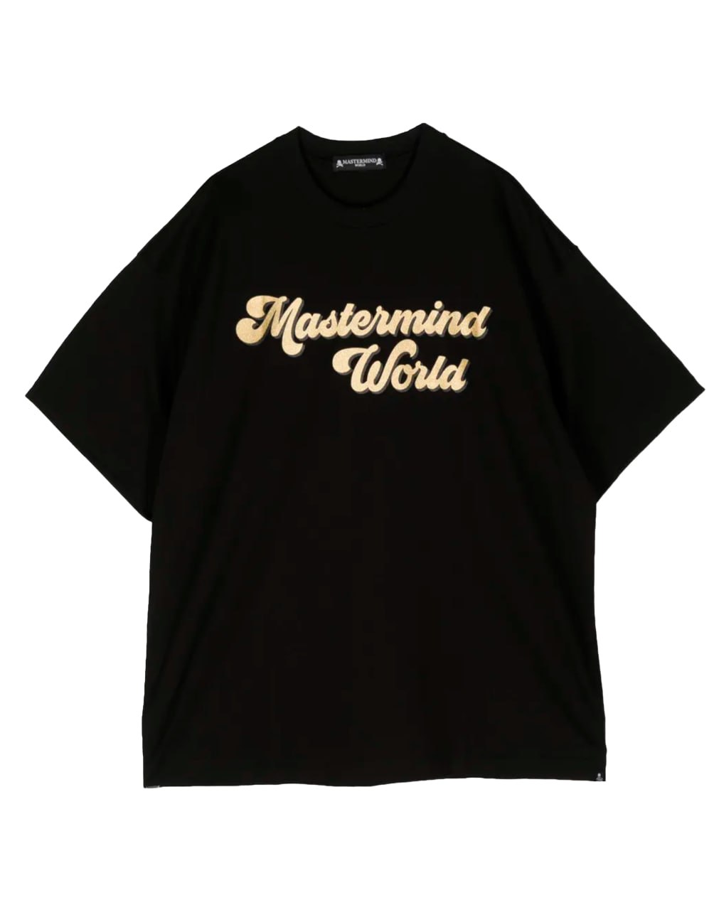 MASTERMIND WORLD GLITTER SKULL COTTON T-SHIRT IN BLACK WITH A LOGO PRINT ON THE FRONT