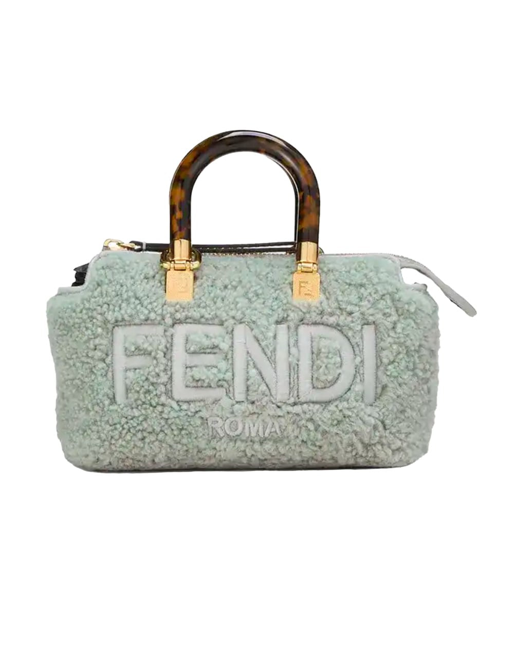BOLSO DE MANO DE MOUTÓN GRIS FENDI CASTAÑO CUERO