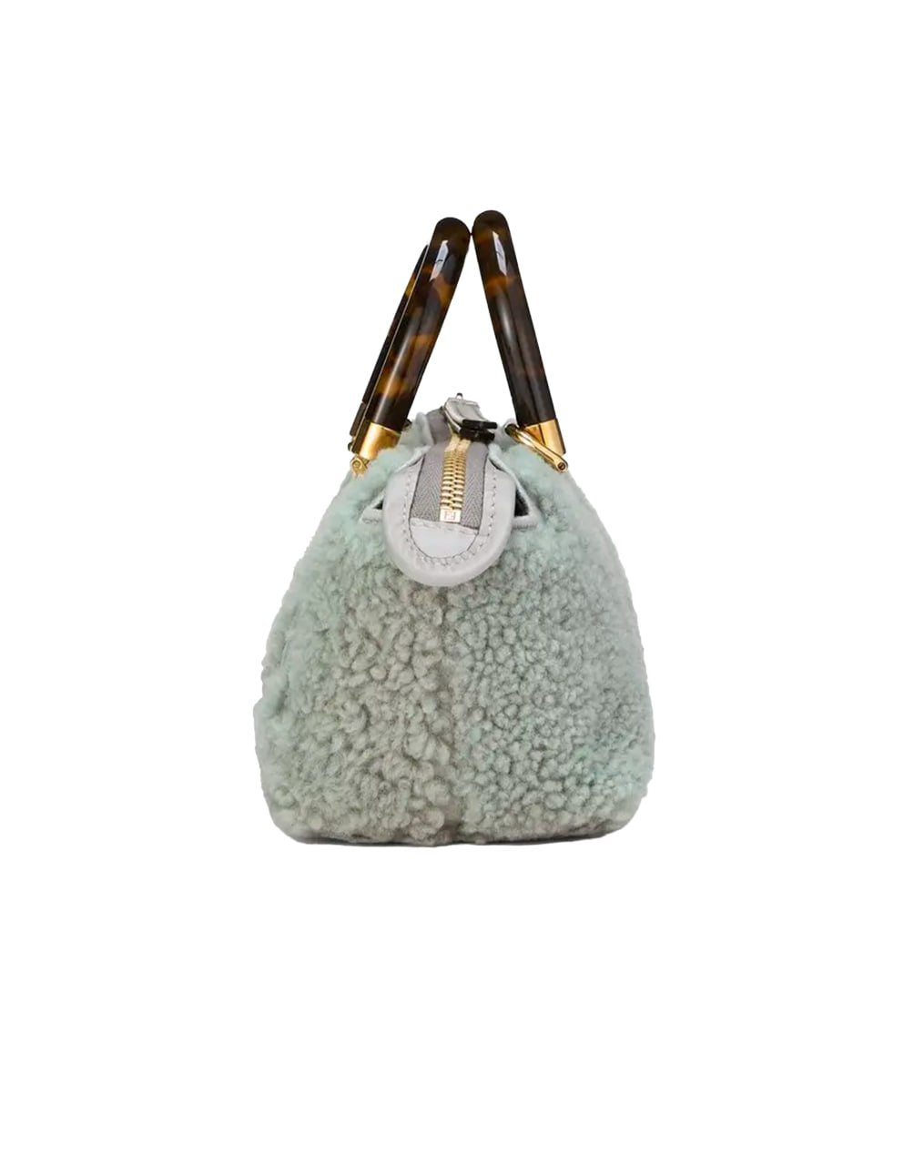 BOLSO DE MANO DE MOUTÓN GRIS FENDI CASTAÑO CUERO