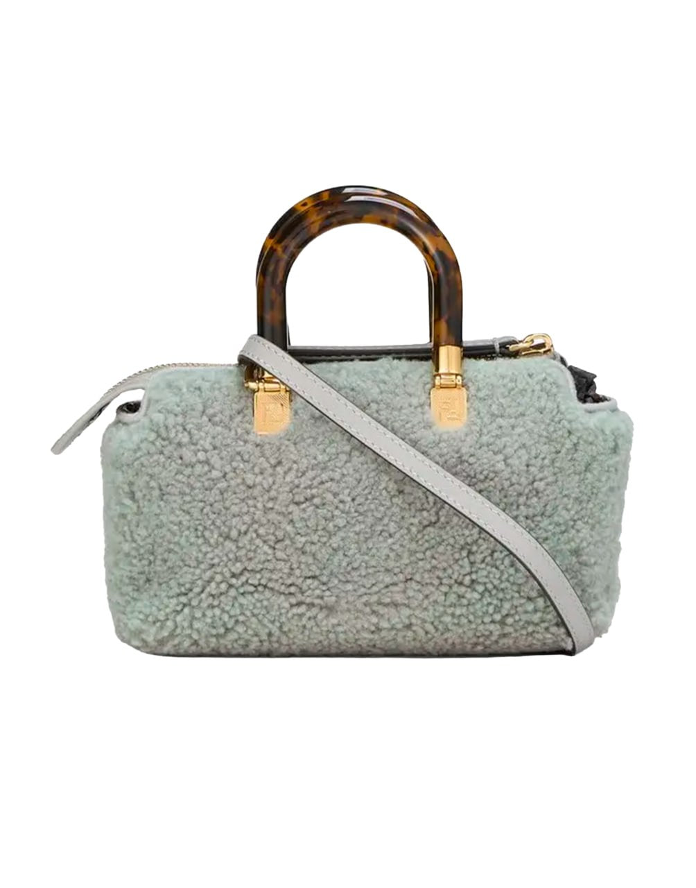 BOLSO DE MANO DE MOUTÓN GRIS FENDI CASTAÑO CUERO
