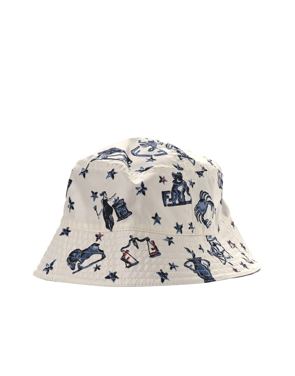FENDI BLUE/WHITE SILK ZODIAC REVERSIBLE BUCKET HAT SIZE