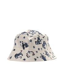 FENDI BLUE/WHITE SILK ZODIAC REVERSIBLE BUCKET HAT SIZE