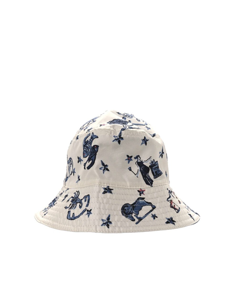 FENDI BLUE/WHITE SILK ZODIAC REVERSIBLE BUCKET HAT SIZE