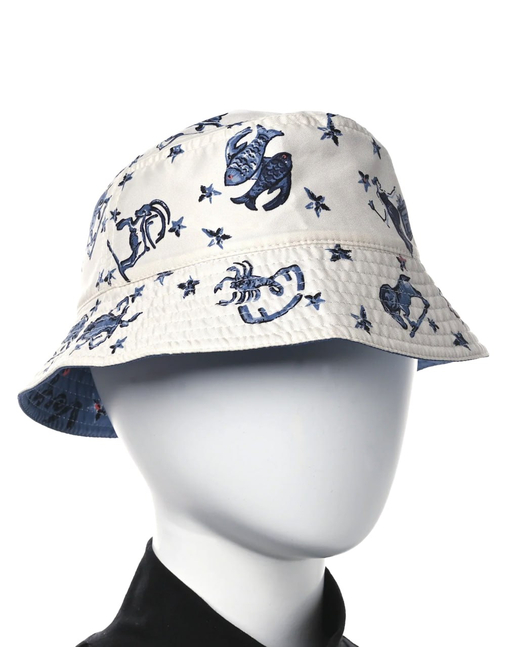 FENDI BLUE/WHITE SILK ZODIAC REVERSIBLE BUCKET HAT SIZE
