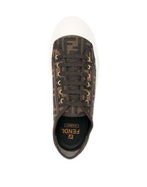 FENDI DOMINO LOW-TOP SNEAKER IN THE BROWN FF JACQUARD CANVAS