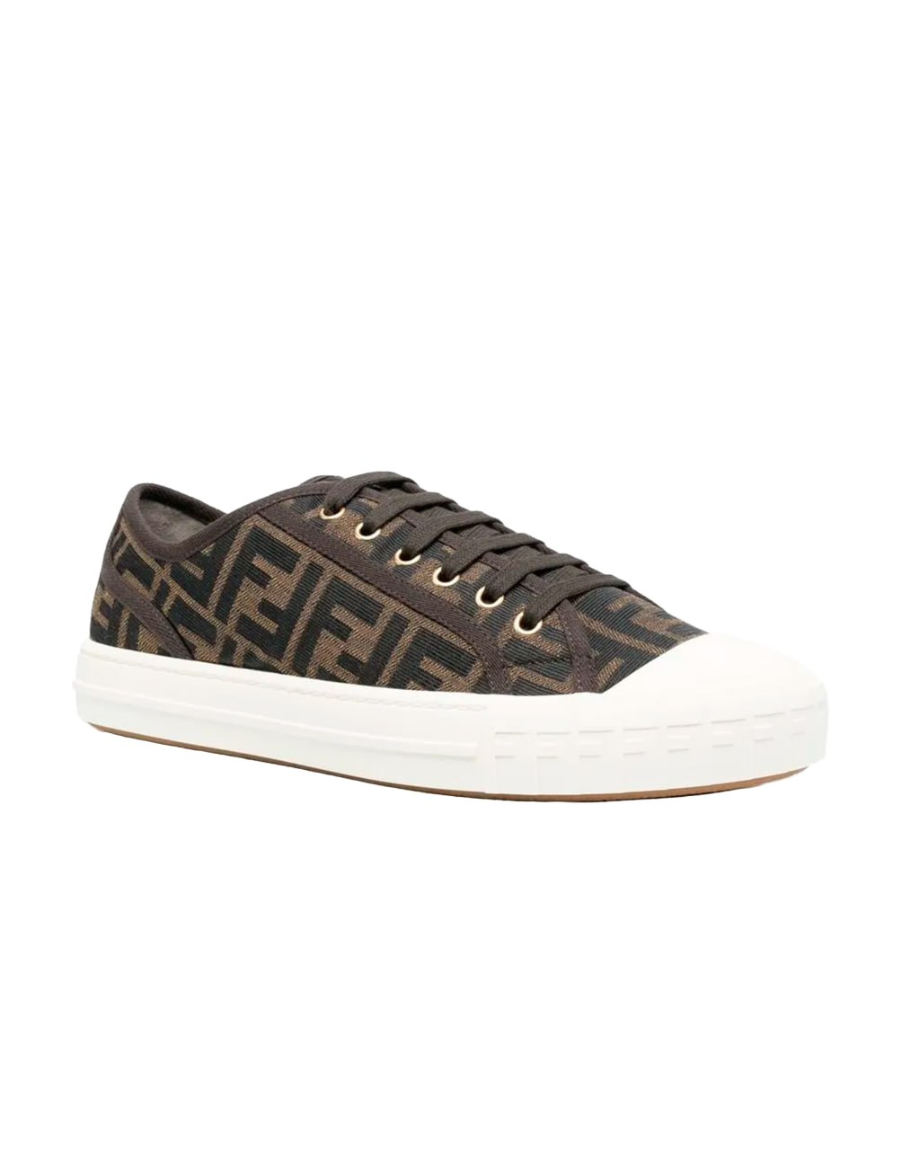 FENDI DOMINO LOW-TOP SNEAKER IN THE BROWN FF JACQUARD CANVAS