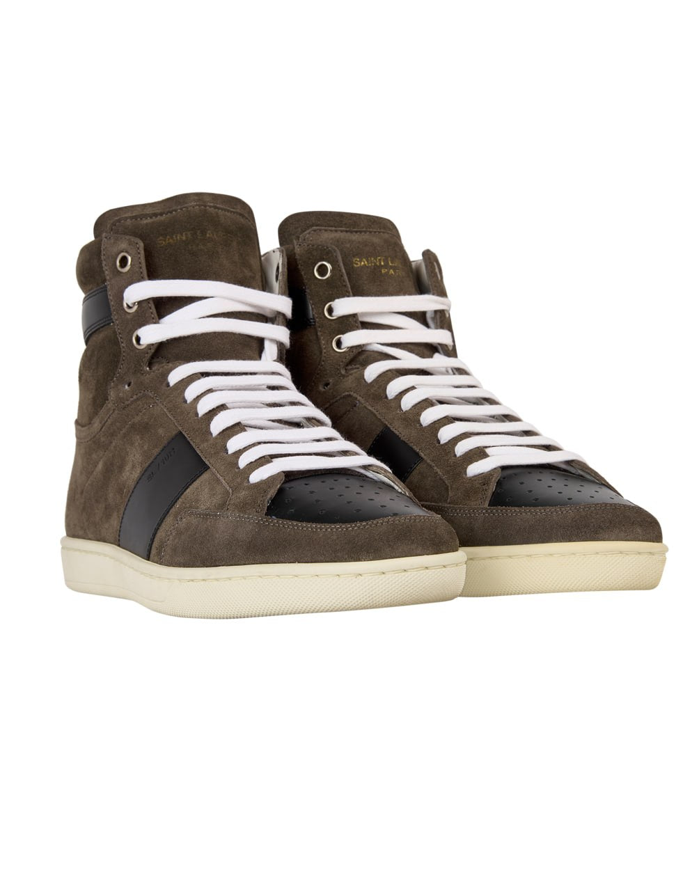 SAINT LAURENT SIGNATURE COURT CLASSIC SL/10H HIGH-TOP SNEAKER IN CLAY SUEDE WITH BLACK PANELING.