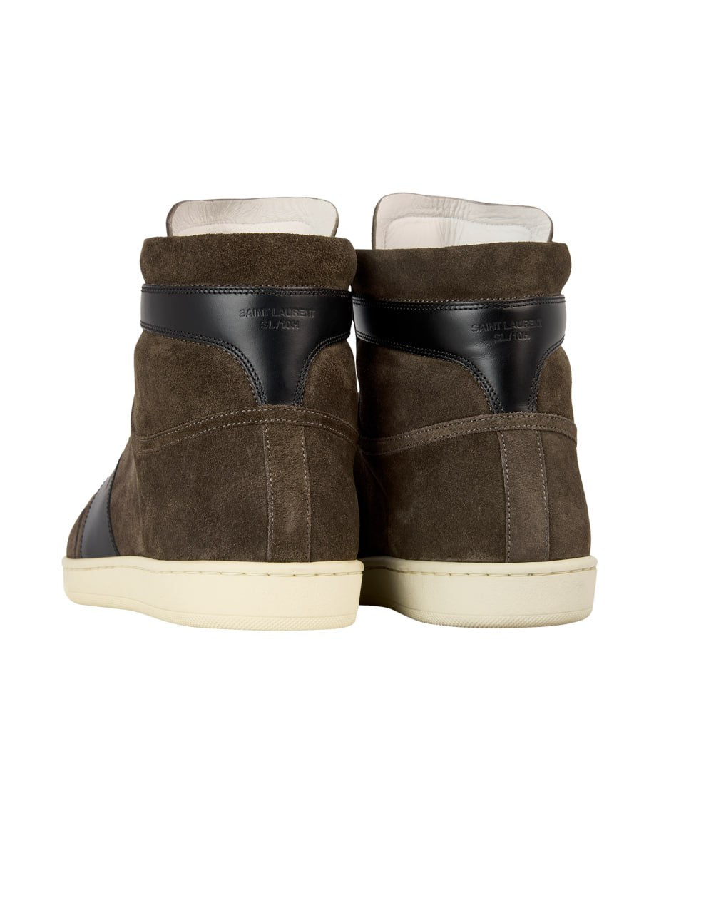 SAINT LAURENT SIGNATURE COURT CLASSIC SL/10H HIGH-TOP SNEAKER IN CLAY SUEDE WITH BLACK PANELING.