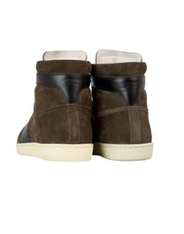 SAINT LAURENT SIGNATURE COURT CLASSIC SL/10H HIGH-TOP SNEAKER IN CLAY SUEDE WITH BLACK PANELING.