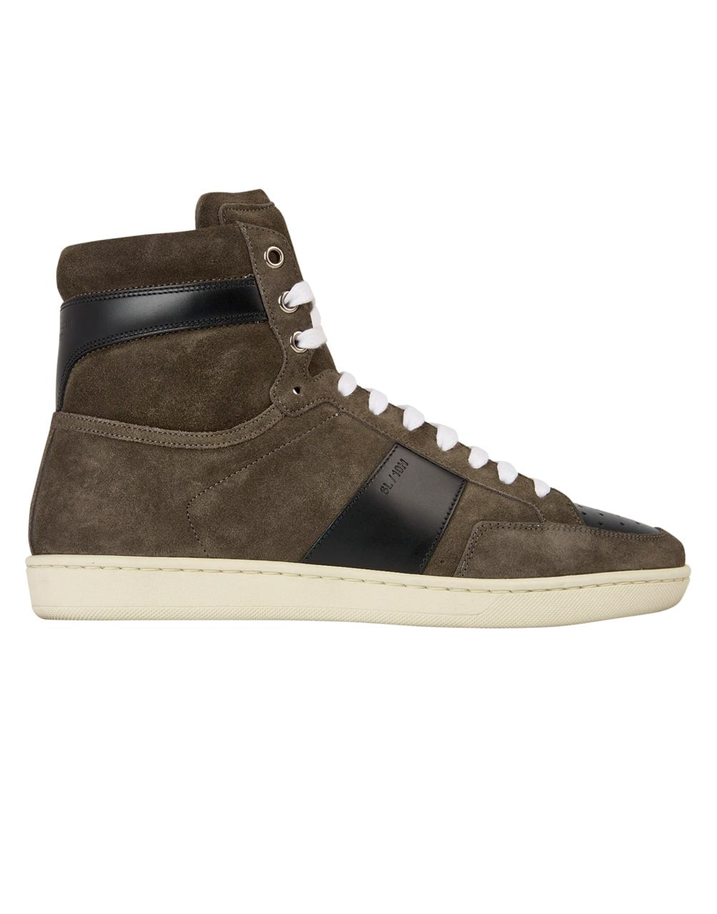 SAINT LAURENT SIGNATURE COURT CLASSIC SL/10H HIGH-TOP SNEAKER IN CLAY SUEDE WITH BLACK PANELING.