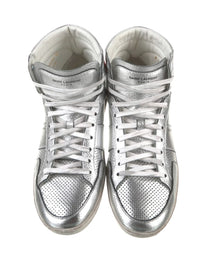 ZAPATILLAS ALTAS DE CUERO METÁLICO SAINT LAURENT SL-10 HIGH 'SILVER'