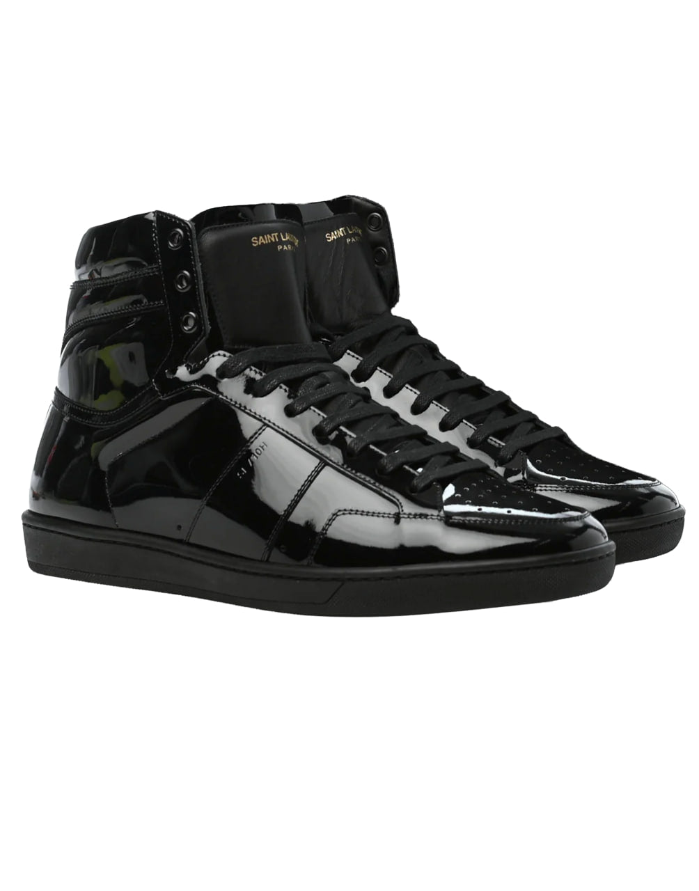 SAINT LAURENT SL/10H HIGH-TOP SNEAKER IN BLACK PATENT LEATHER.