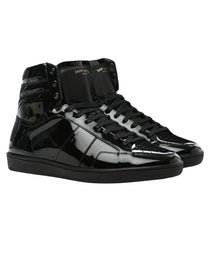 SAINT LAURENT SL/10H HIGH-TOP SNEAKER IN BLACK PATENT LEATHER.