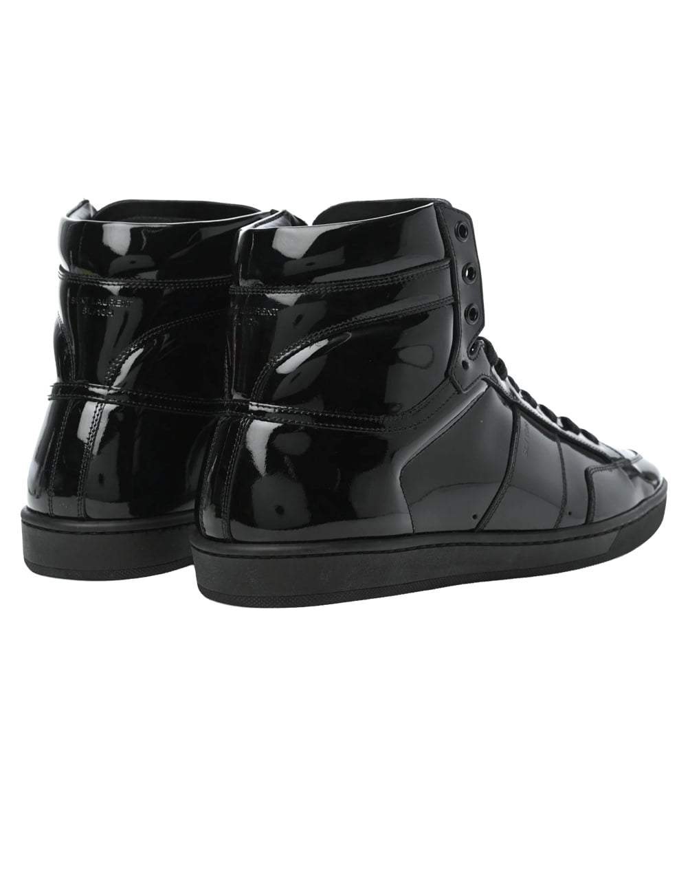 SAINT LAURENT SL/10H HIGH-TOP SNEAKER IN BLACK PATENT LEATHER.