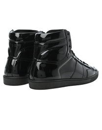 SAINT LAURENT SL/10H HIGH-TOP SNEAKER IN BLACK PATENT LEATHER.