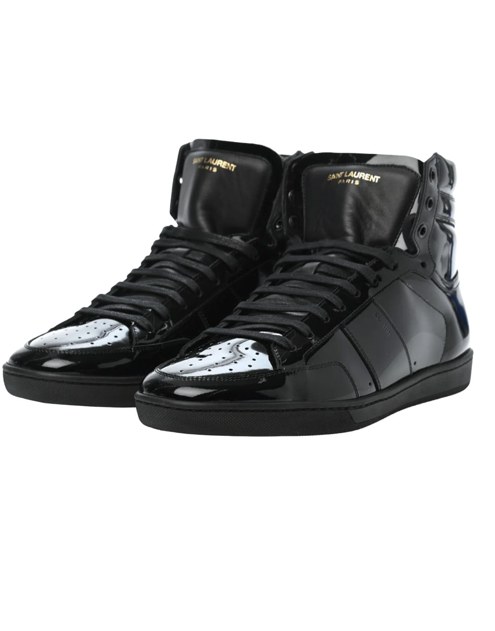 SAINT LAURENT SL/10H HIGH-TOP SNEAKER IN BLACK PATENT LEATHER.