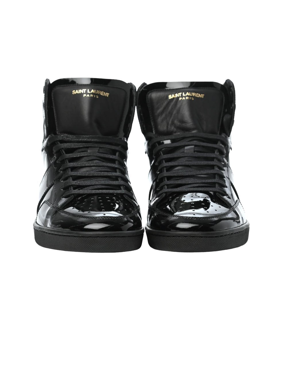 SAINT LAURENT SL/10H HIGH-TOP SNEAKER IN BLACK PATENT LEATHER.