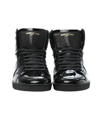SAINT LAURENT SL/10H HIGH-TOP SNEAKER IN BLACK PATENT LEATHER.