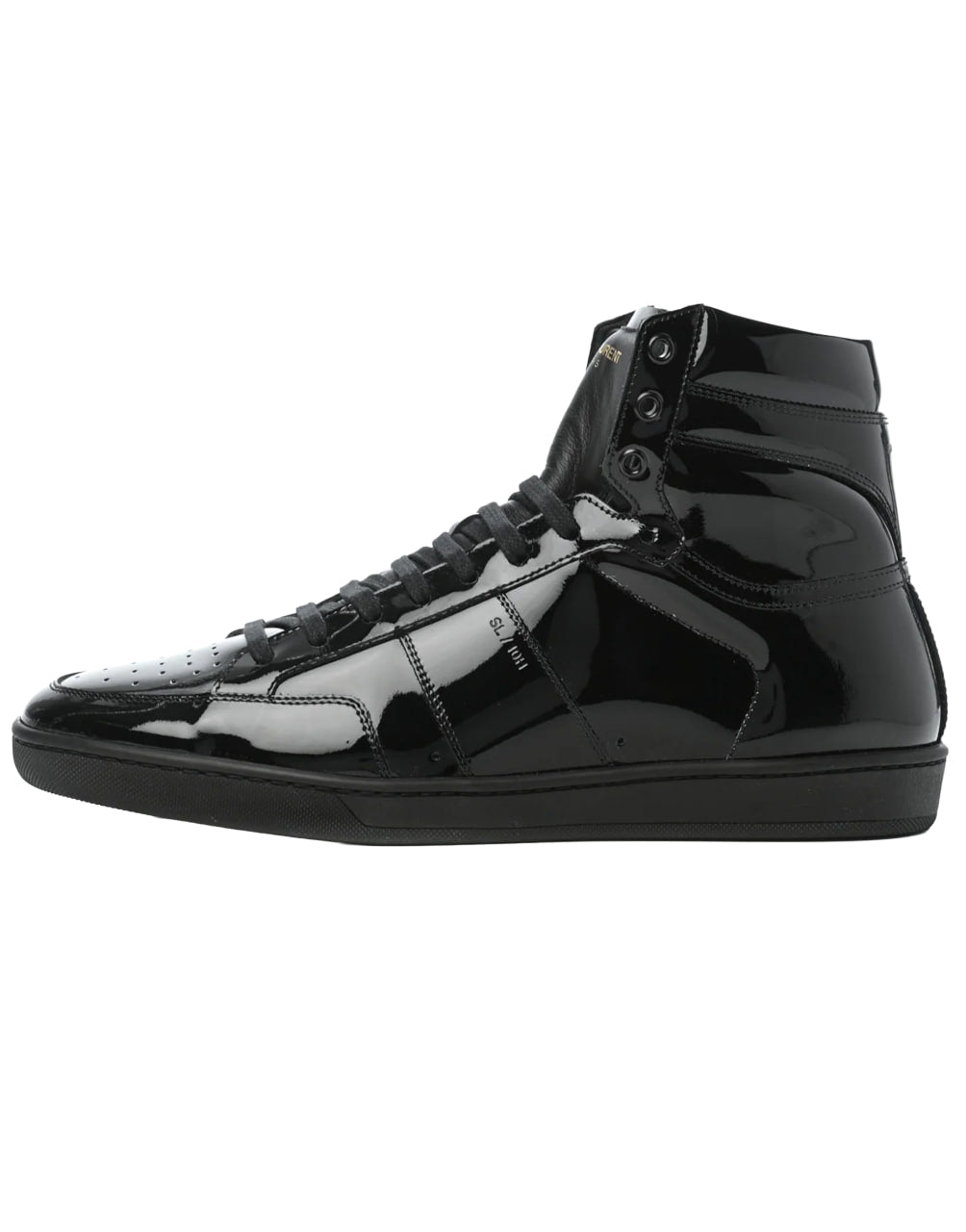 SAINT LAURENT SL/10H HIGH-TOP SNEAKER IN BLACK PATENT LEATHER.