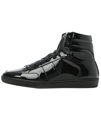 SAINT LAURENT SL/10H HIGH-TOP SNEAKER IN BLACK PATENT LEATHER.