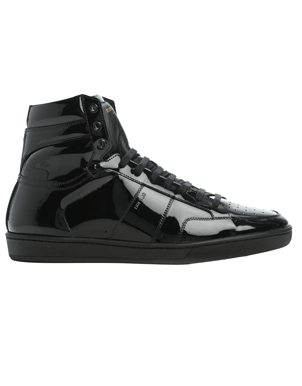 SAINT LAURENT SL/10H HIGH-TOP SNEAKER IN BLACK PATENT LEATHER.