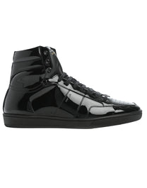 SAINT LAURENT SL/10H HIGH-TOP SNEAKER IN BLACK PATENT LEATHER.