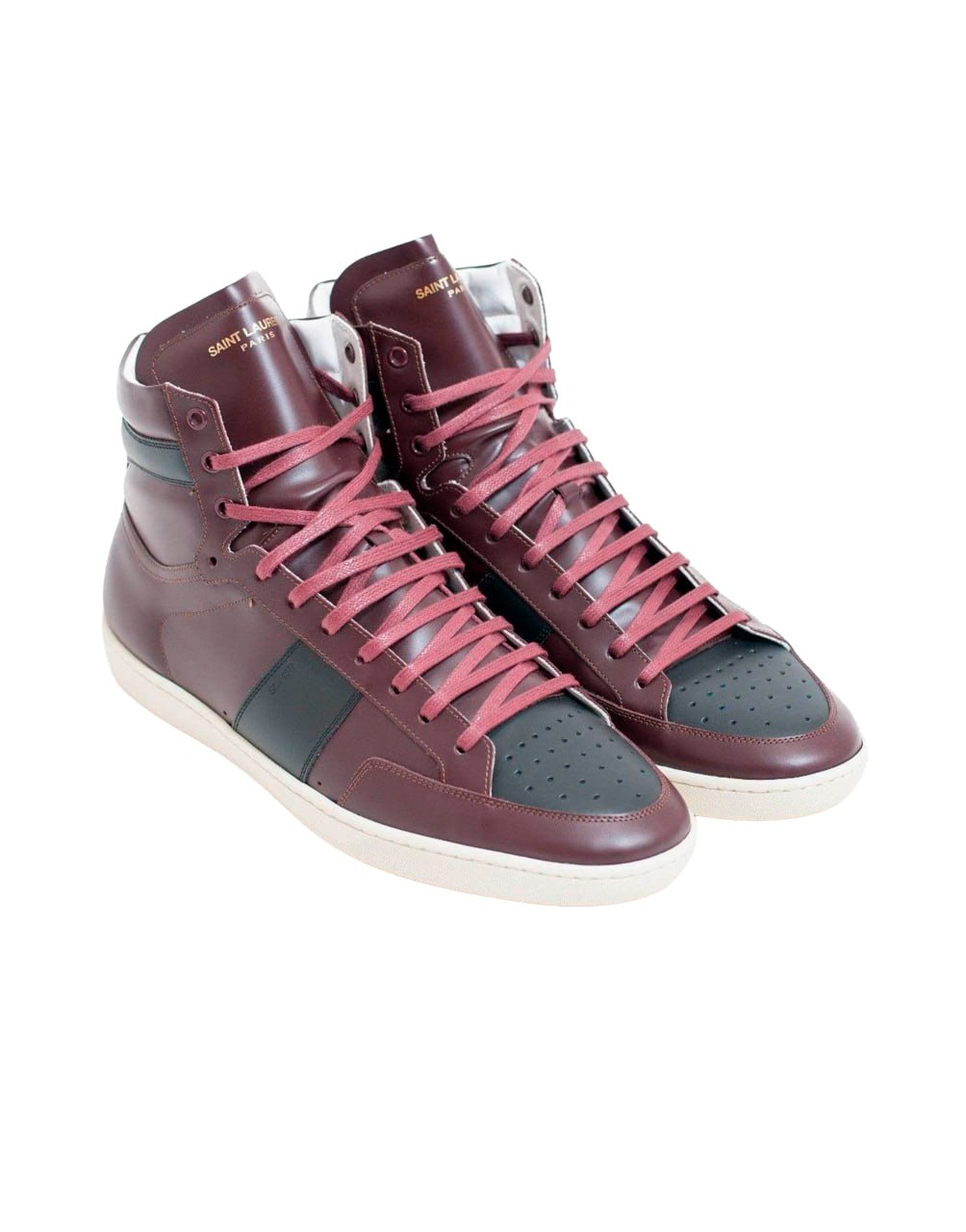 SAINT LAURENT SIGNATURE COURT CLASSIC SL/10H HIGH-TOP SNEAKER IN BURGUNDY LEATHER WITH BLACK ACCENTS AND A WHITE RUBBER SOLE