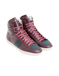 SAINT LAURENT SIGNATURE COURT CLASSIC SL/10H HIGH-TOP SNEAKER IN BURGUNDY LEATHER WITH BLACK ACCENTS AND A WHITE RUBBER SOLE