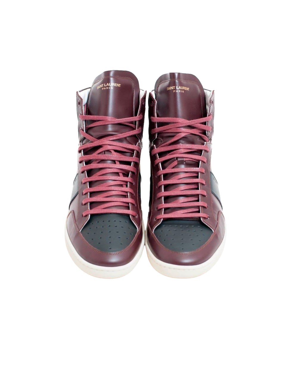 SAINT LAURENT SIGNATURE COURT CLASSIC SL/10H HIGH-TOP SNEAKER IN BURGUNDY LEATHER WITH BLACK ACCENTS AND A WHITE RUBBER SOLE