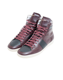 SAINT LAURENT SIGNATURE COURT CLASSIC SL/10H HIGH-TOP SNEAKER IN BURGUNDY LEATHER WITH BLACK ACCENTS AND A WHITE RUBBER SOLE