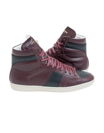 SAINT LAURENT SIGNATURE COURT CLASSIC SL/10H HIGH-TOP SNEAKER IN BURGUNDY LEATHER WITH BLACK ACCENTS AND A WHITE RUBBER SOLE