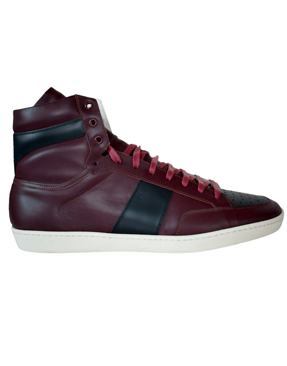 SAINT LAURENT SIGNATURE COURT CLASSIC SL/10H HIGH-TOP SNEAKER IN BURGUNDY LEATHER WITH BLACK ACCENTS AND A WHITE RUBBER SOLE