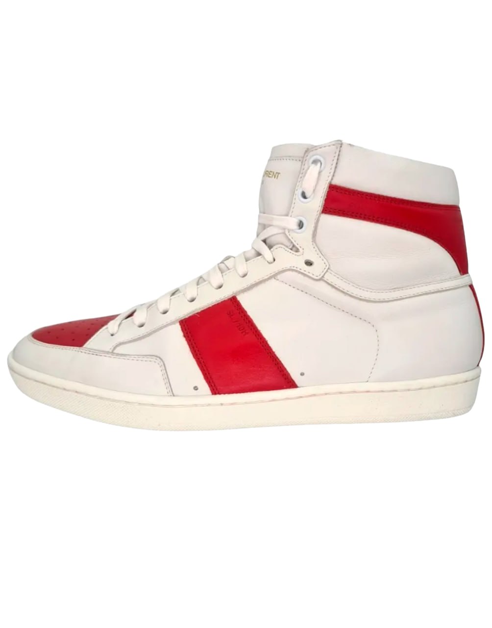 ZAPATILLA ALTA SAINT LAURENT SIGNATURE COURT CLASSIC SL/10H DE PIEL BLANCA Y ROJA.
