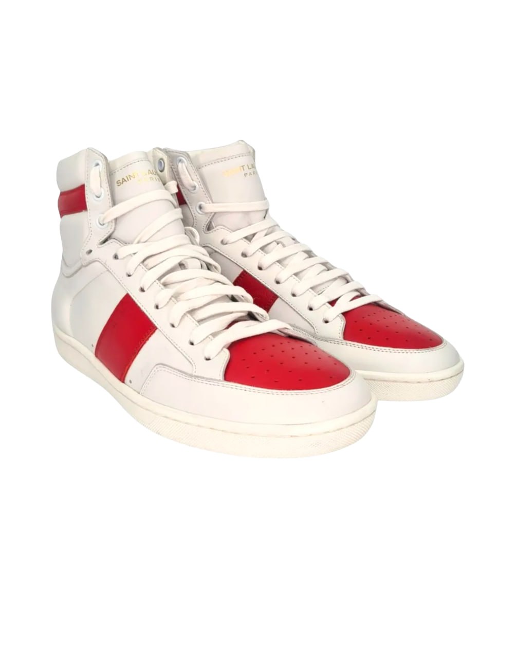 ZAPATILLA ALTA SAINT LAURENT SIGNATURE COURT CLASSIC SL/10H DE PIEL BLANCA Y ROJA.