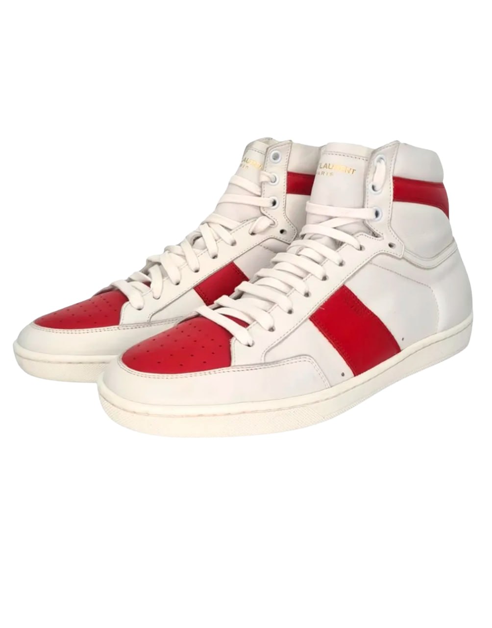 ZAPATILLA ALTA SAINT LAURENT SIGNATURE COURT CLASSIC SL/10H DE PIEL BLANCA Y ROJA.
