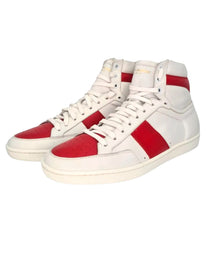 ZAPATILLA ALTA SAINT LAURENT SIGNATURE COURT CLASSIC SL/10H DE PIEL BLANCA Y ROJA.