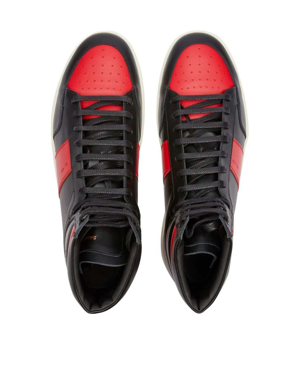 ZAPATILLAS ALTAS SAINT LAURENT COURT CLASSIC SL/10H EN PIEL NEGRA Y ROJA.