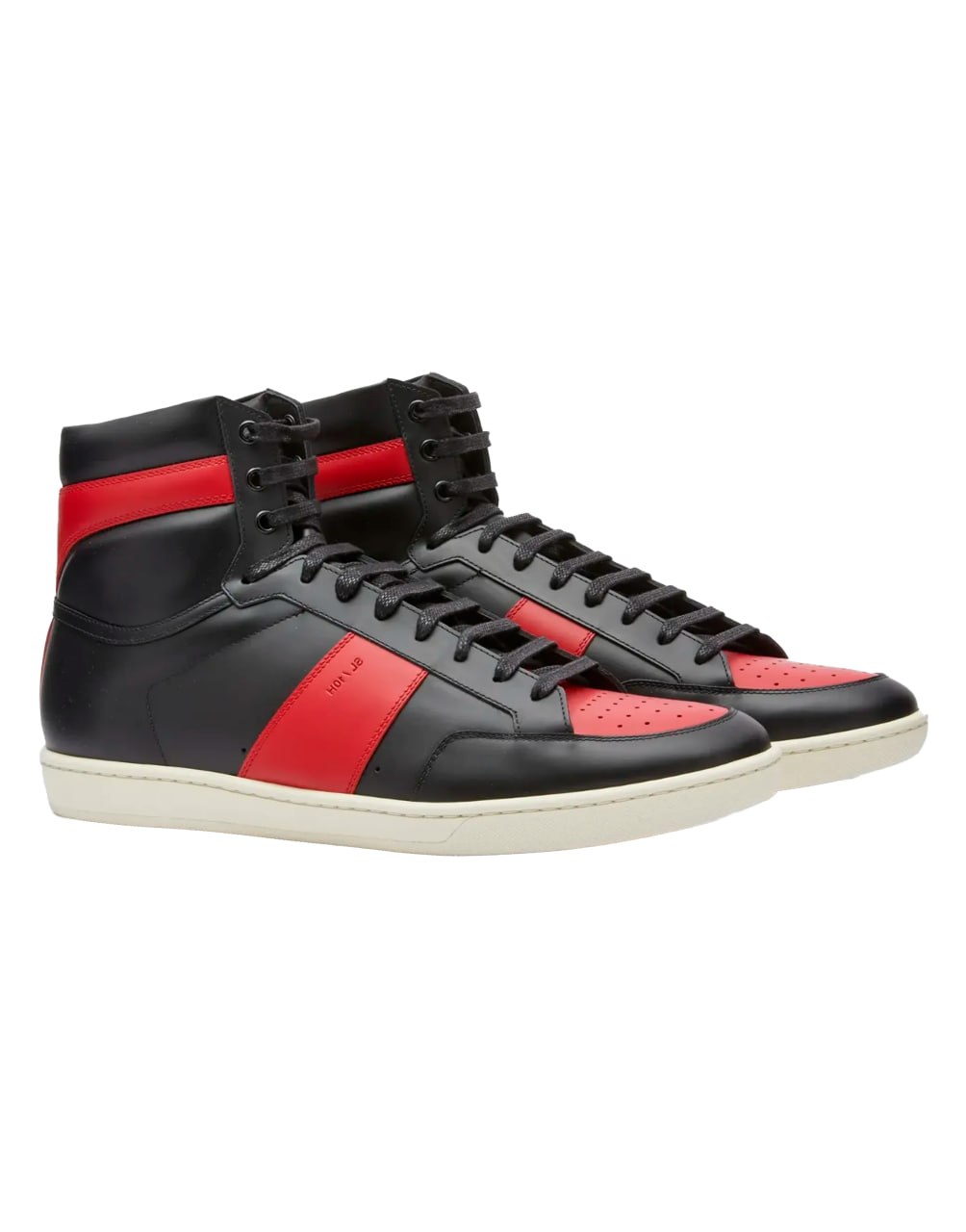 ZAPATILLAS ALTAS SAINT LAURENT COURT CLASSIC SL/10H EN PIEL NEGRA Y ROJA.