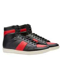 ZAPATILLAS ALTAS SAINT LAURENT COURT CLASSIC SL/10H EN PIEL NEGRA Y ROJA.