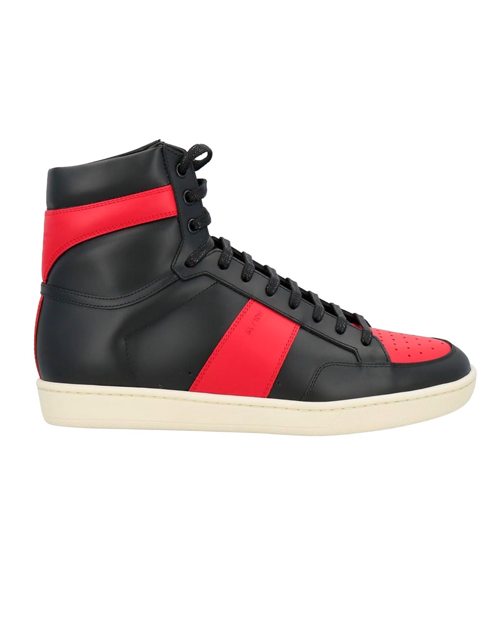 ZAPATILLAS ALTAS SAINT LAURENT COURT CLASSIC SL/10H EN PIEL NEGRA Y ROJA.