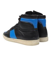 SAINT LAURENT SIGNATURE COURT CLASSIC SL/10H HIGH-TOP SNEAKER IN BLACK LEATHER WITH ROYAL BLUE ACCENTS