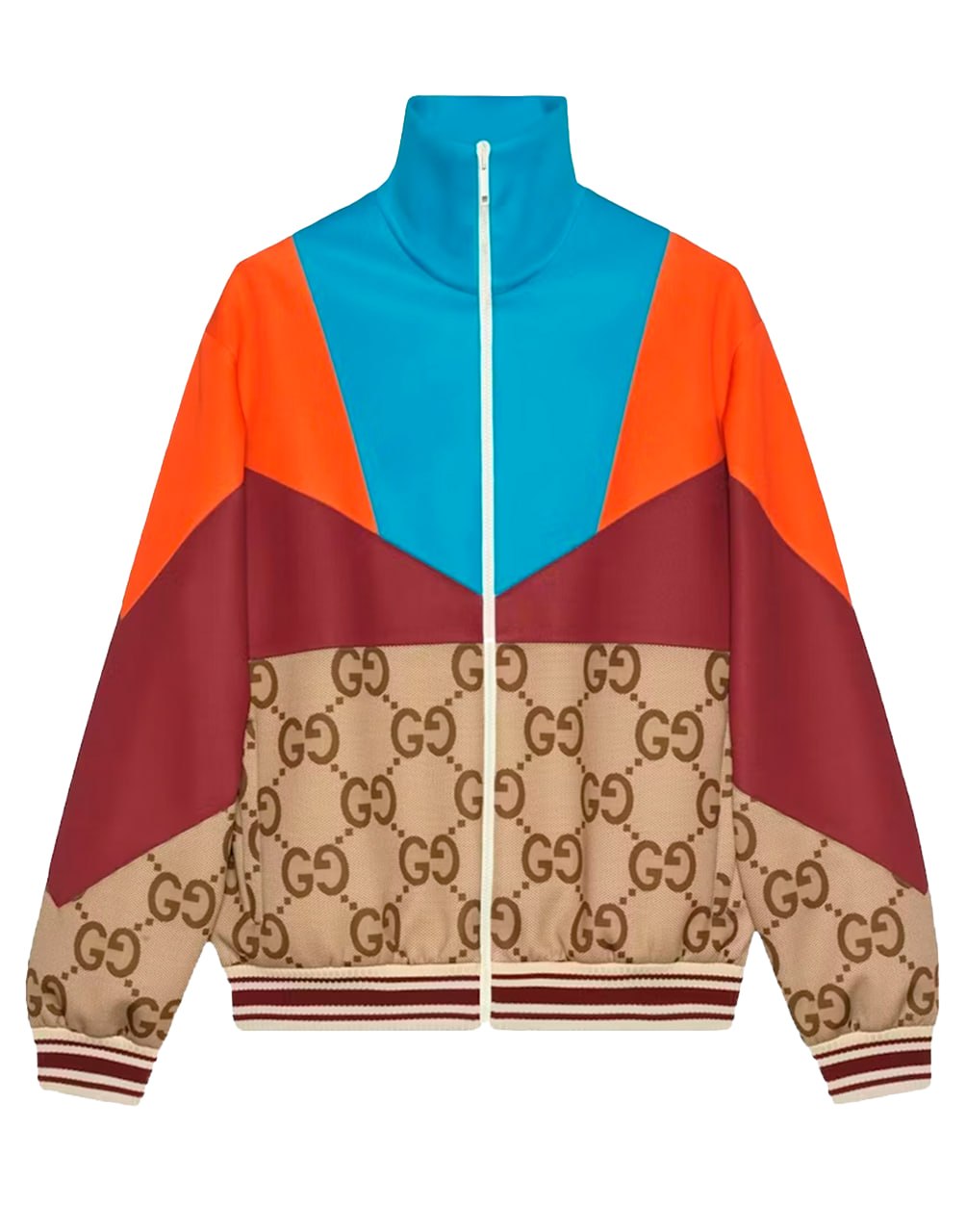 GUCCI GG TECHNICAL JERSEY ZIP-UP HOODIE 'BEIGE/EBONY'