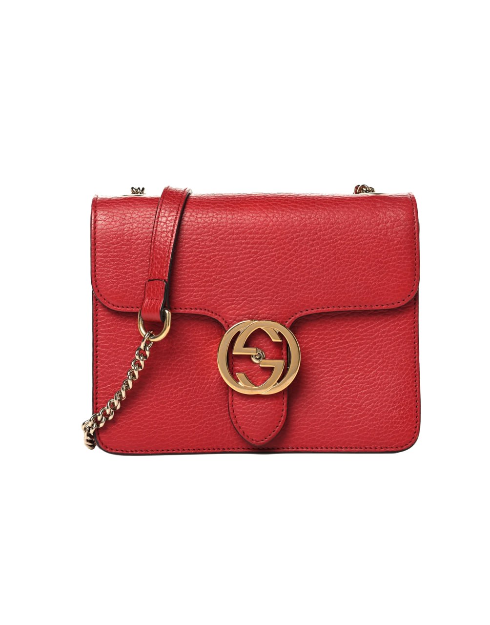 GUCCI GG RED LEATHER TOP HANDLE BAG WITH GOLD HARDWARE